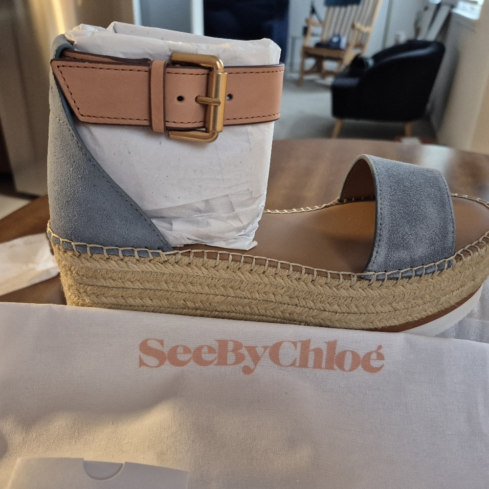 See by Chloé Blue and Tan Espadrille Sandals